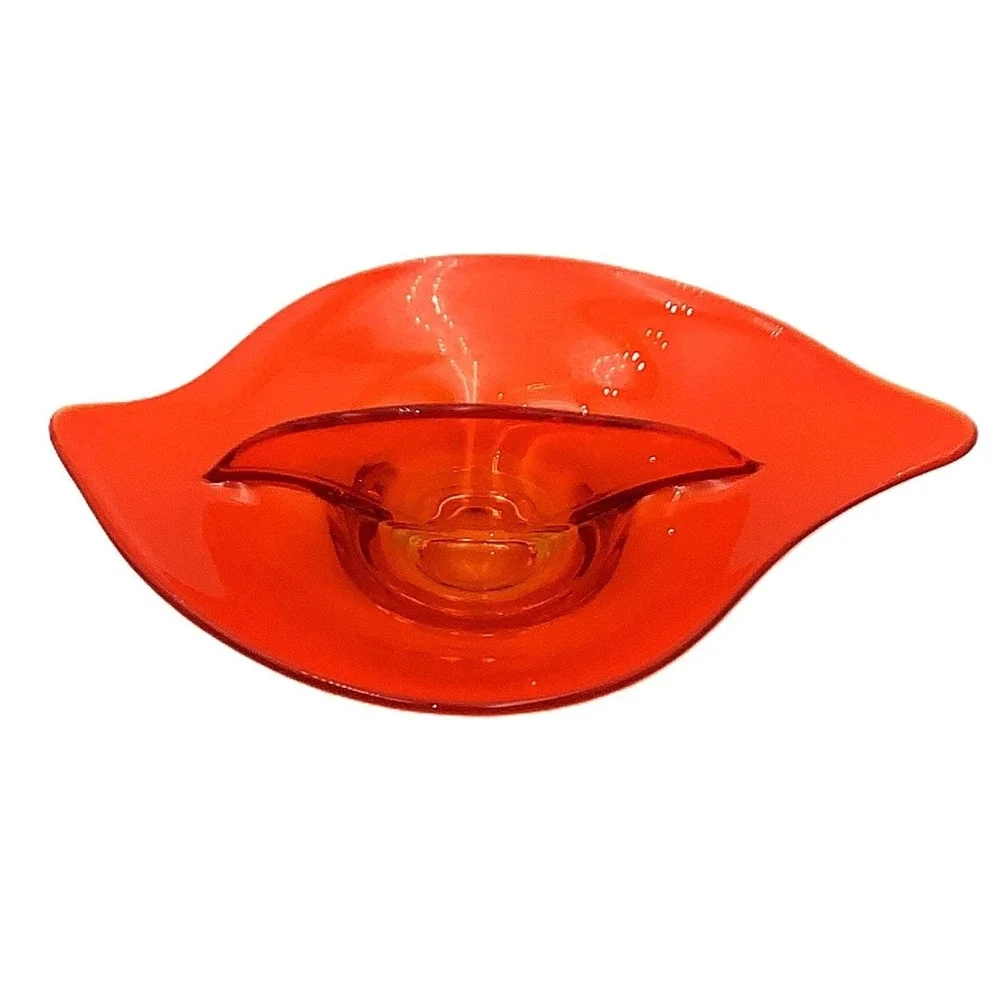 Viking Art Glass Persimmon Vtg Orange Divided‎ Candy Relish Amorphic Dish 60s
